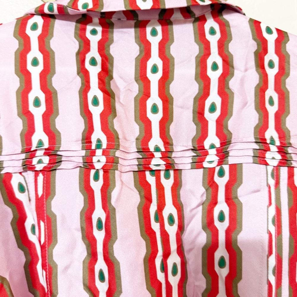 NWT Lisou Alina Silk Twill Pink Red Link Print Belted Button Front Shirt Dress - Picture 4 of 10